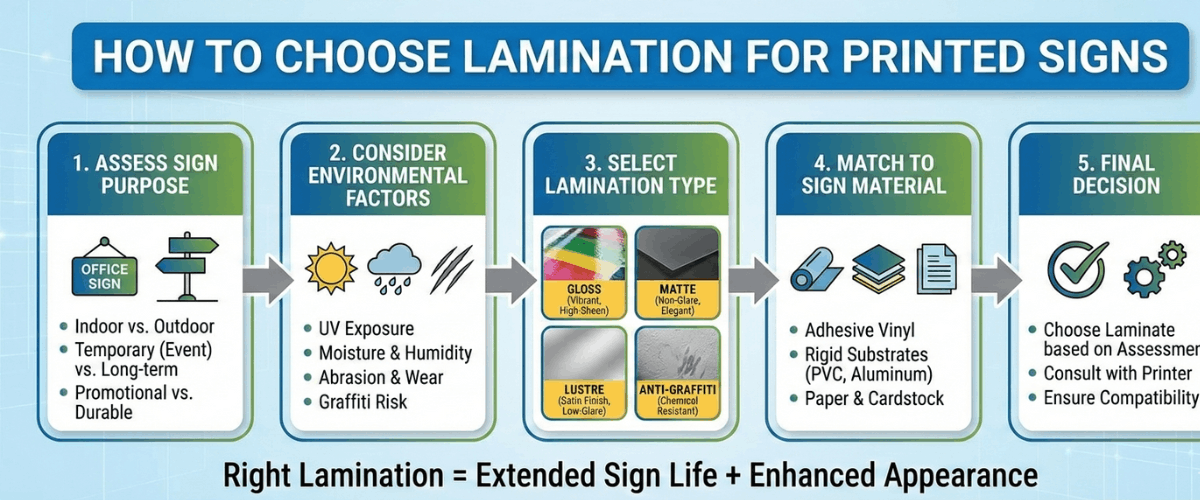 Lamination selection for printed signs showing matte and gloss laminated vinyl signage