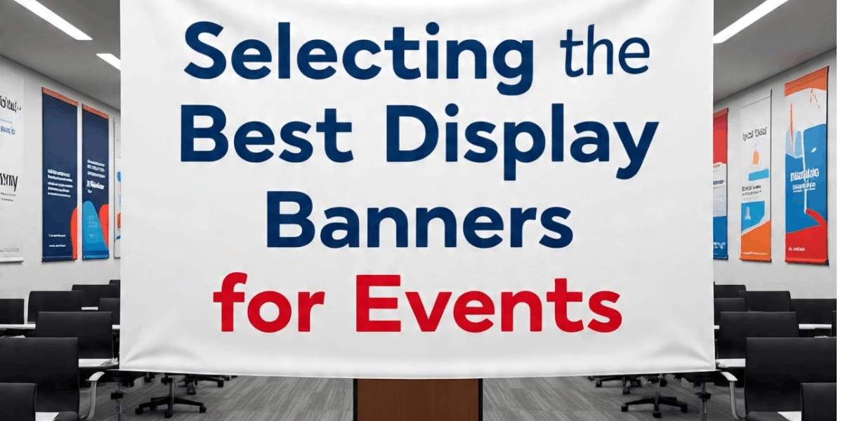 High-quality display banners at a trade show in Dubai showing vibrant graphics and clear branding