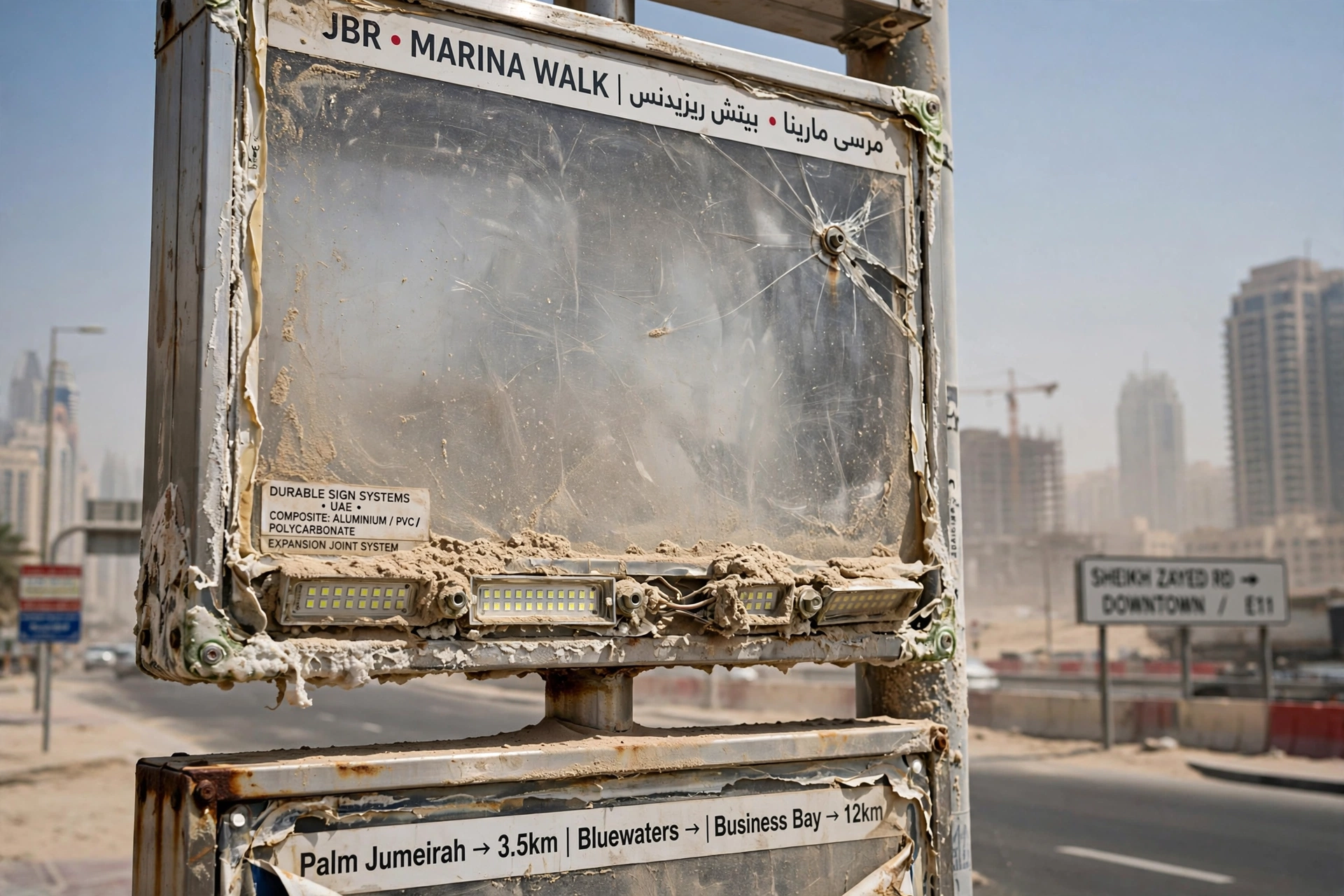 Commercial sign board designed for Dubai's extreme climate