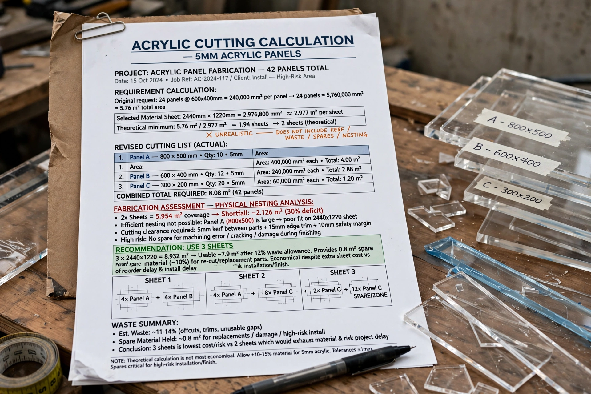 acrylic sheets prepared for transportation to a project site