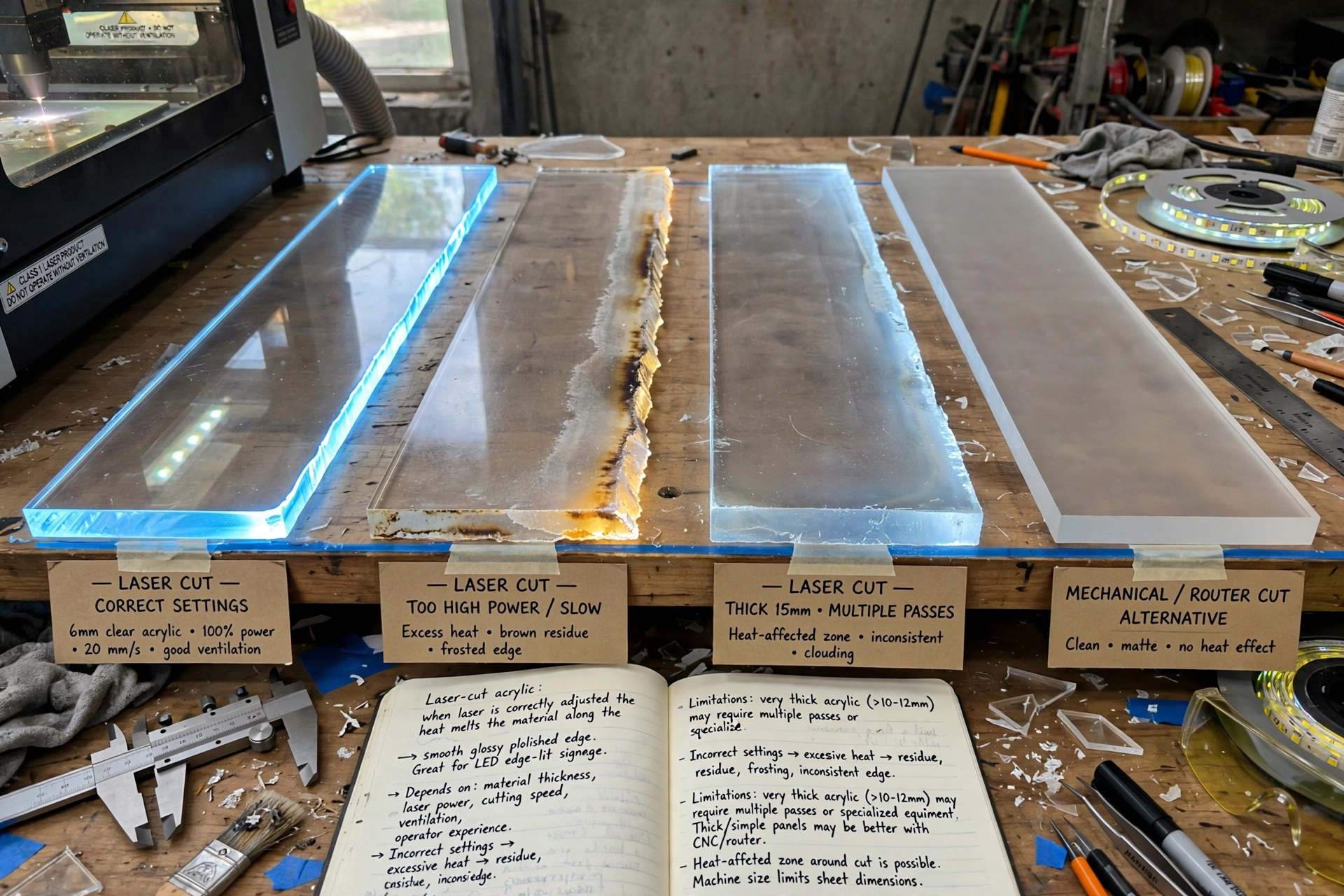 comparison of laser CNC and saw cutting methods for acrylic sheets