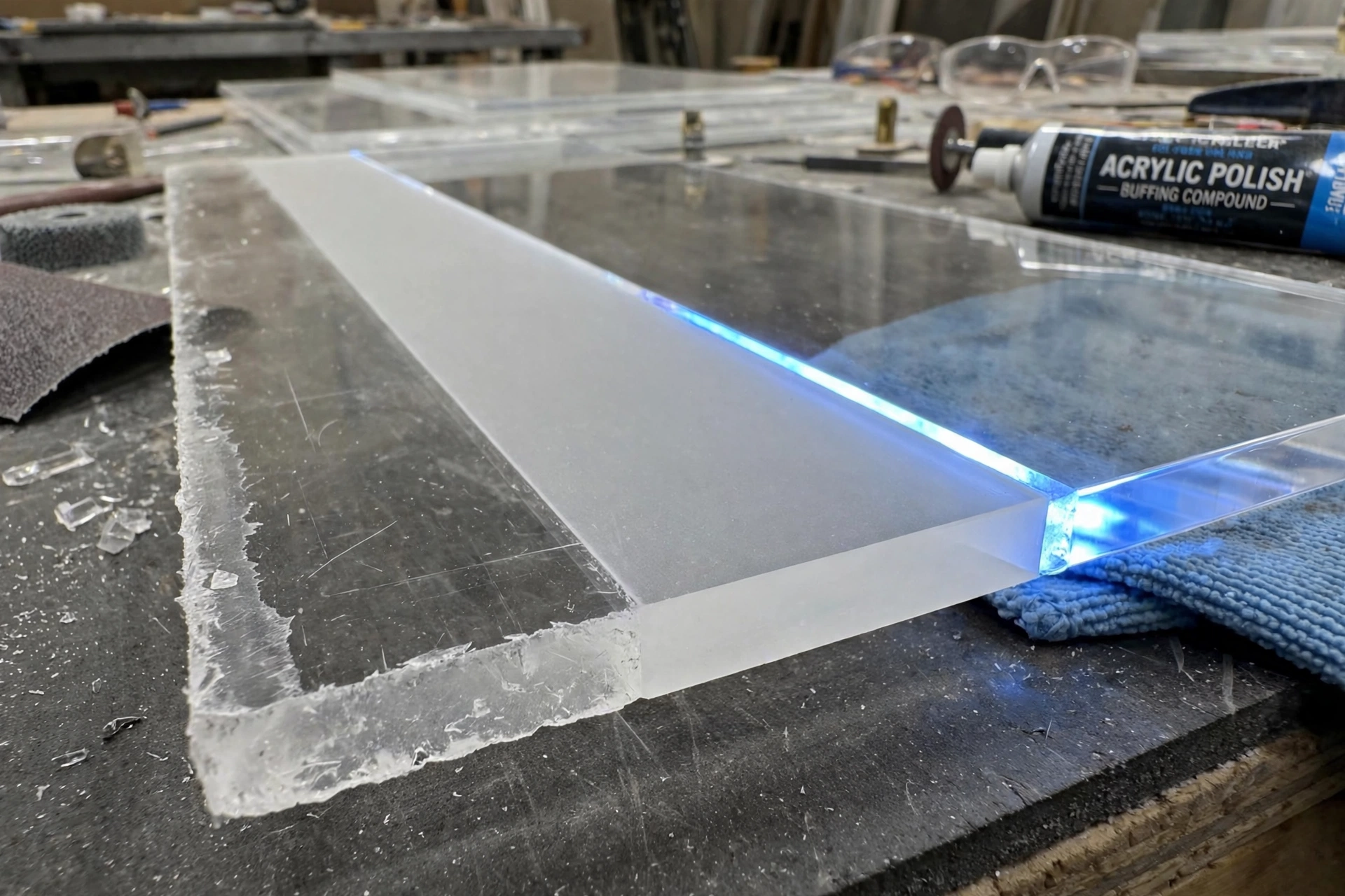 polished clear acrylic sheet edge with smooth professional finish