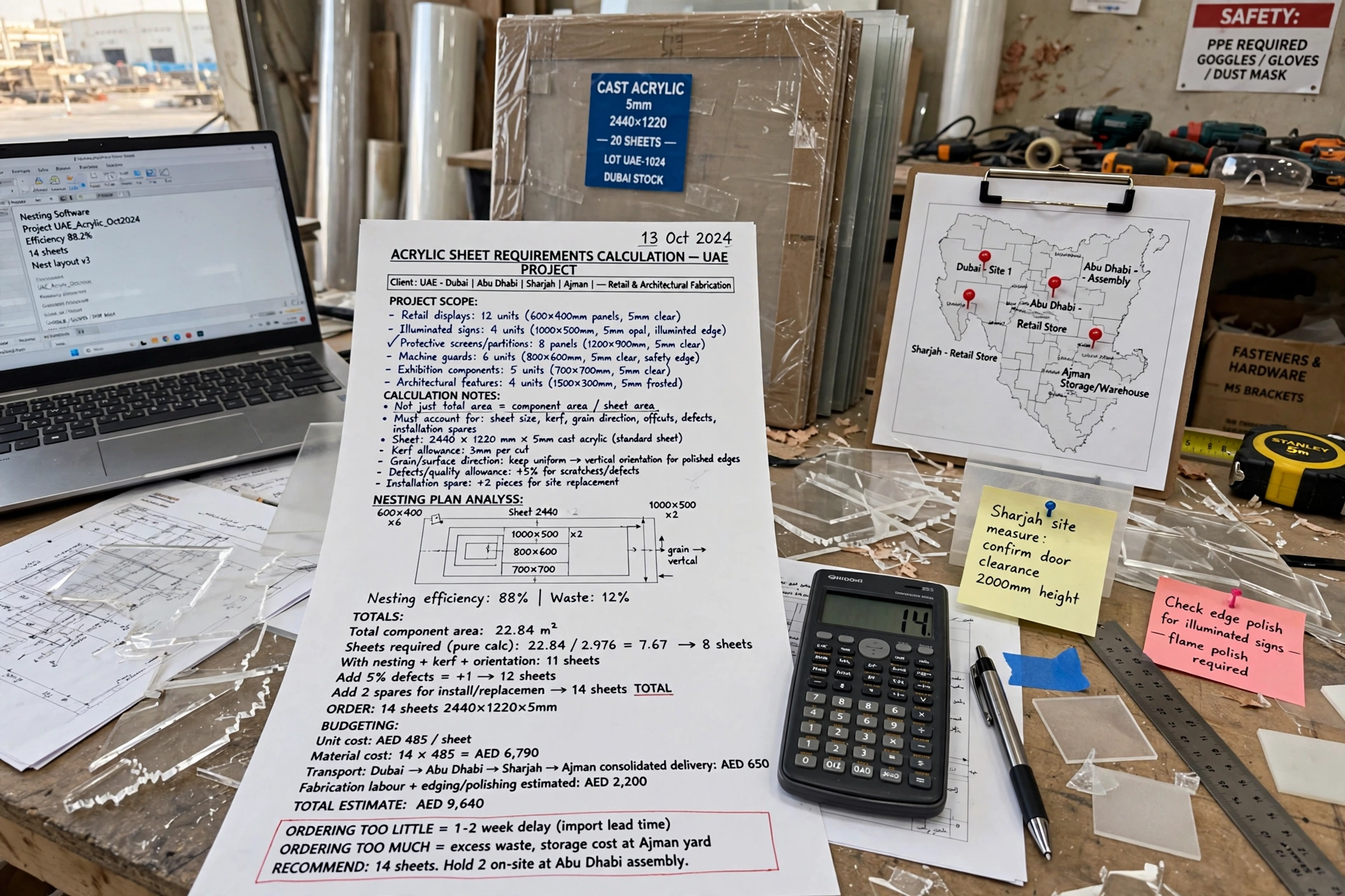 calculating the number of acrylic sheets required for a project