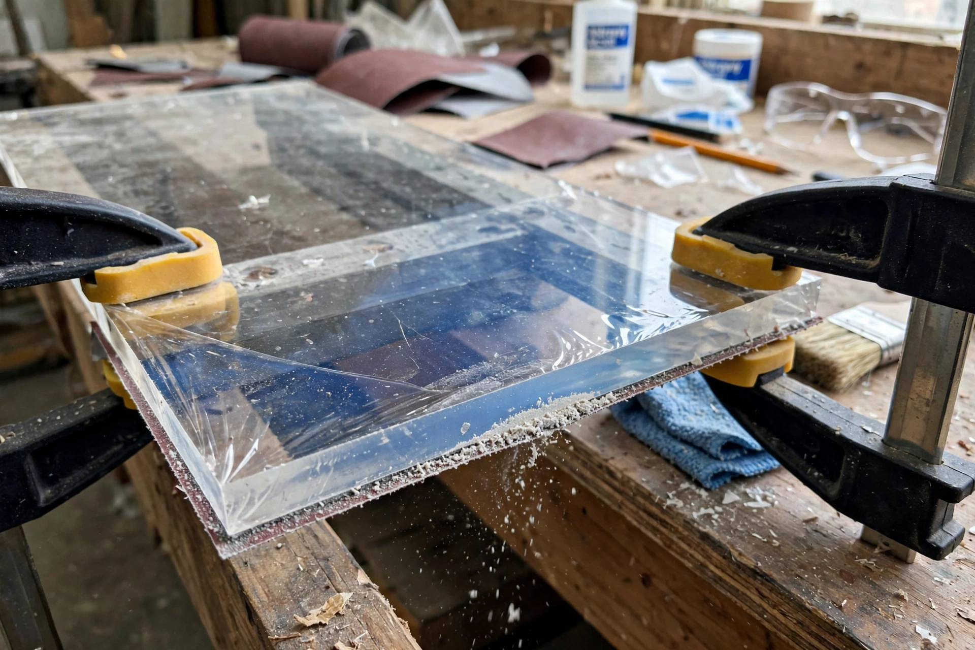 professional acrylic edge polishing using a buffing wheel