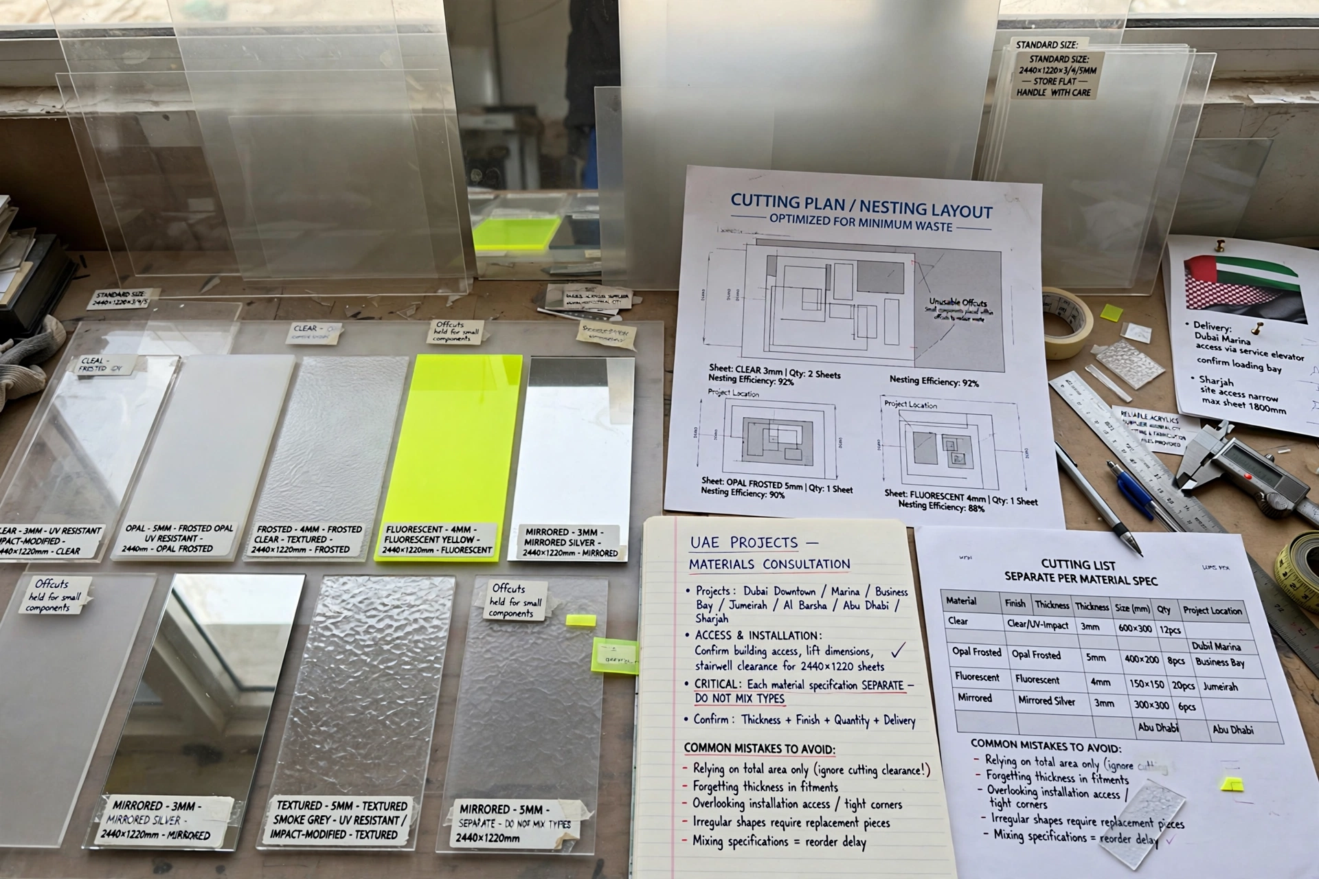 acrylic sheets stacked for commercial fabrication in the UAE