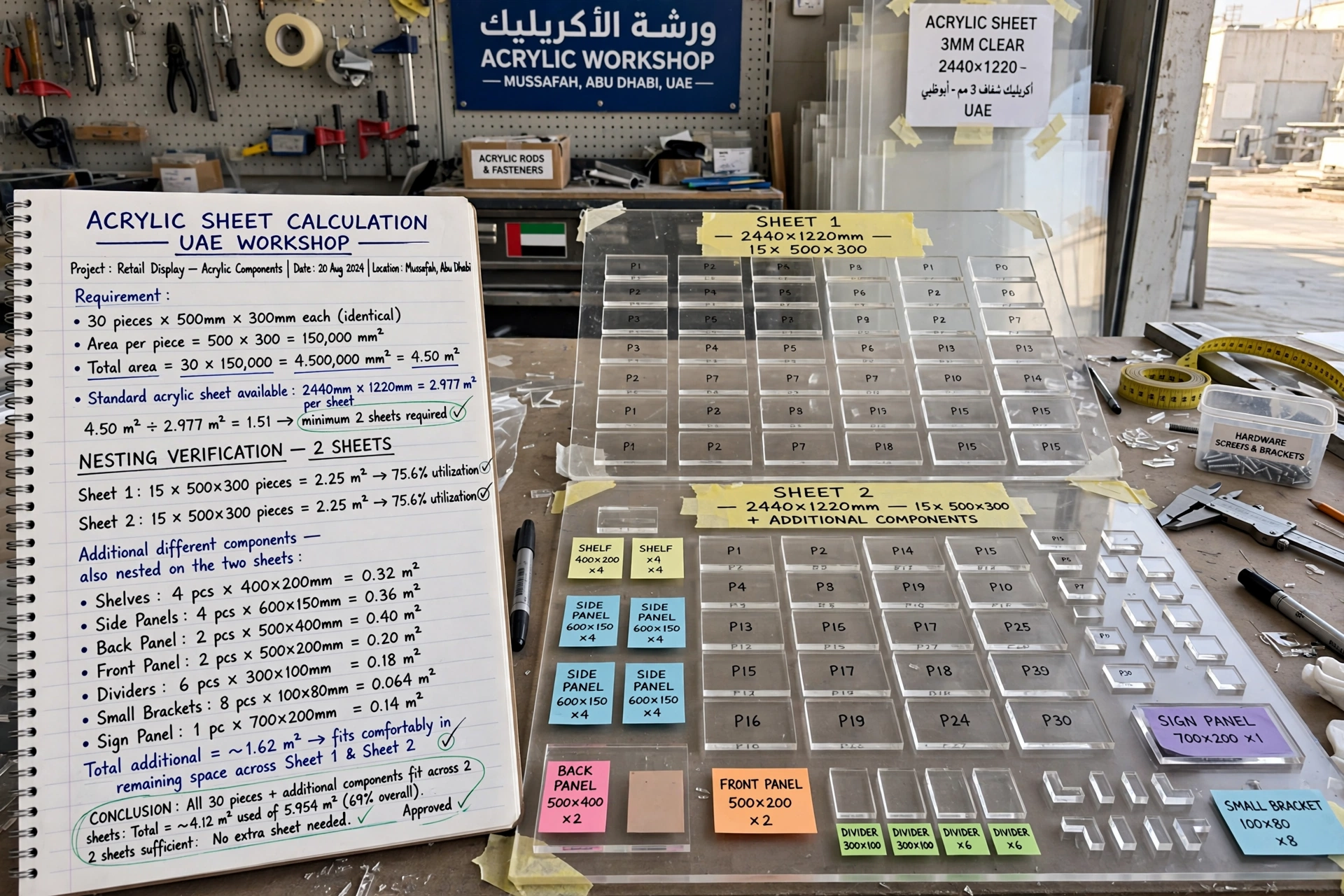 measuring acrylic panels before calculating sheet requirements