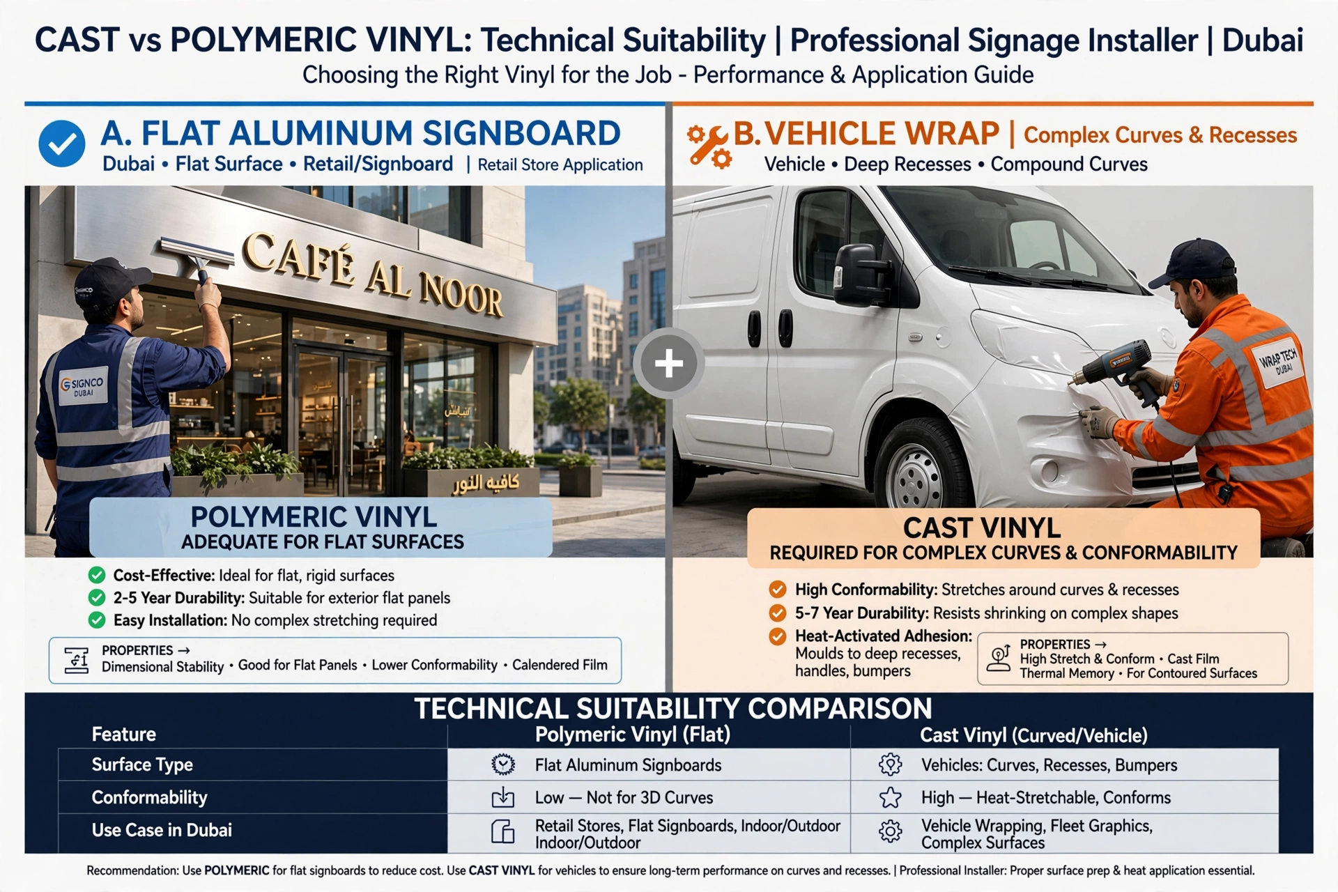 Polymeric and cast vinyl rolls comparison for signage companies
