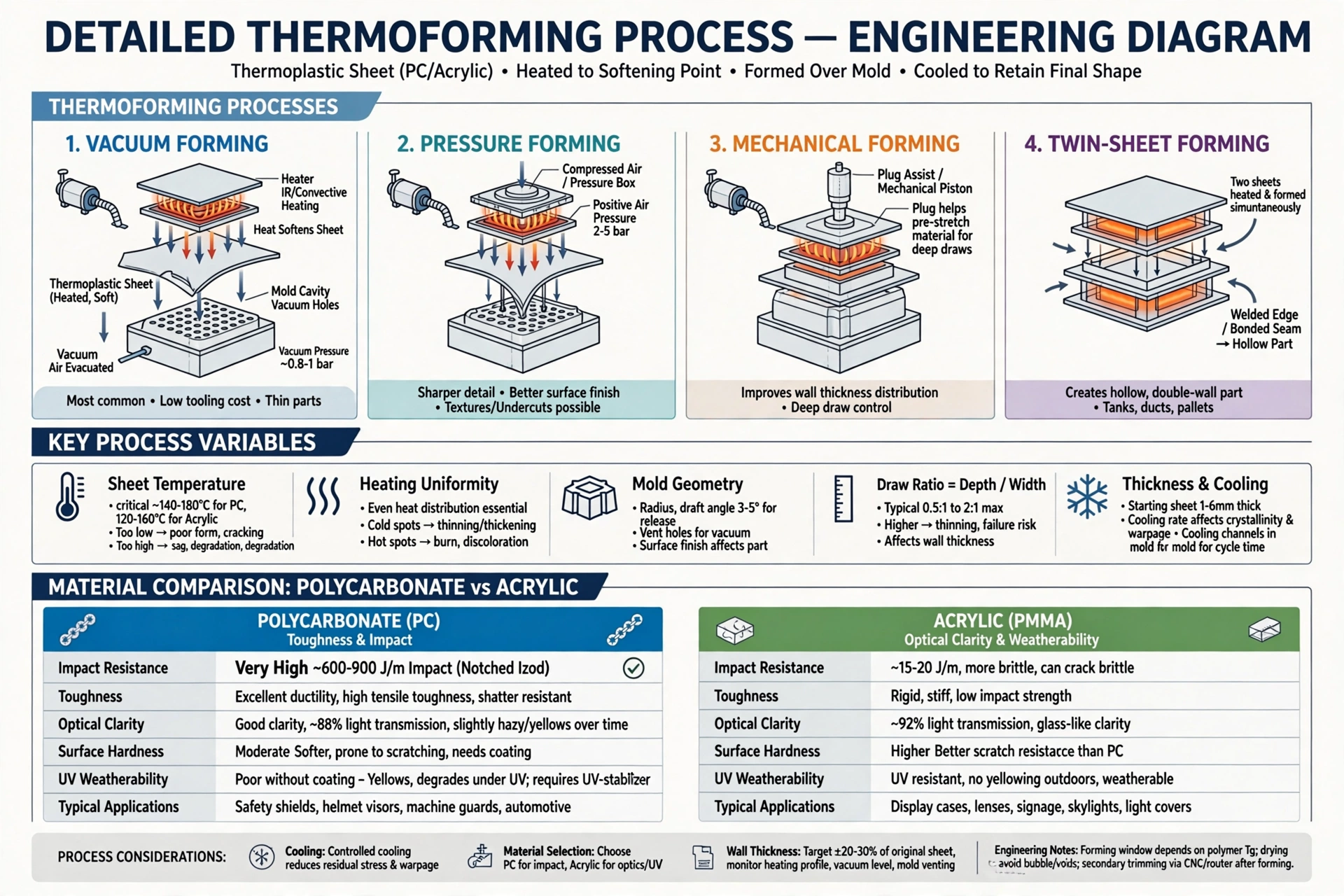 Thermoforming plastic sheets into three dimensional components