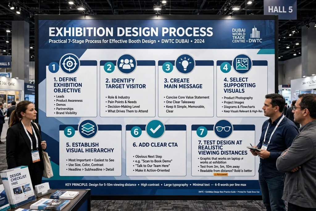 Professionally designed exhibition banner displaying company branding and key marketing messages