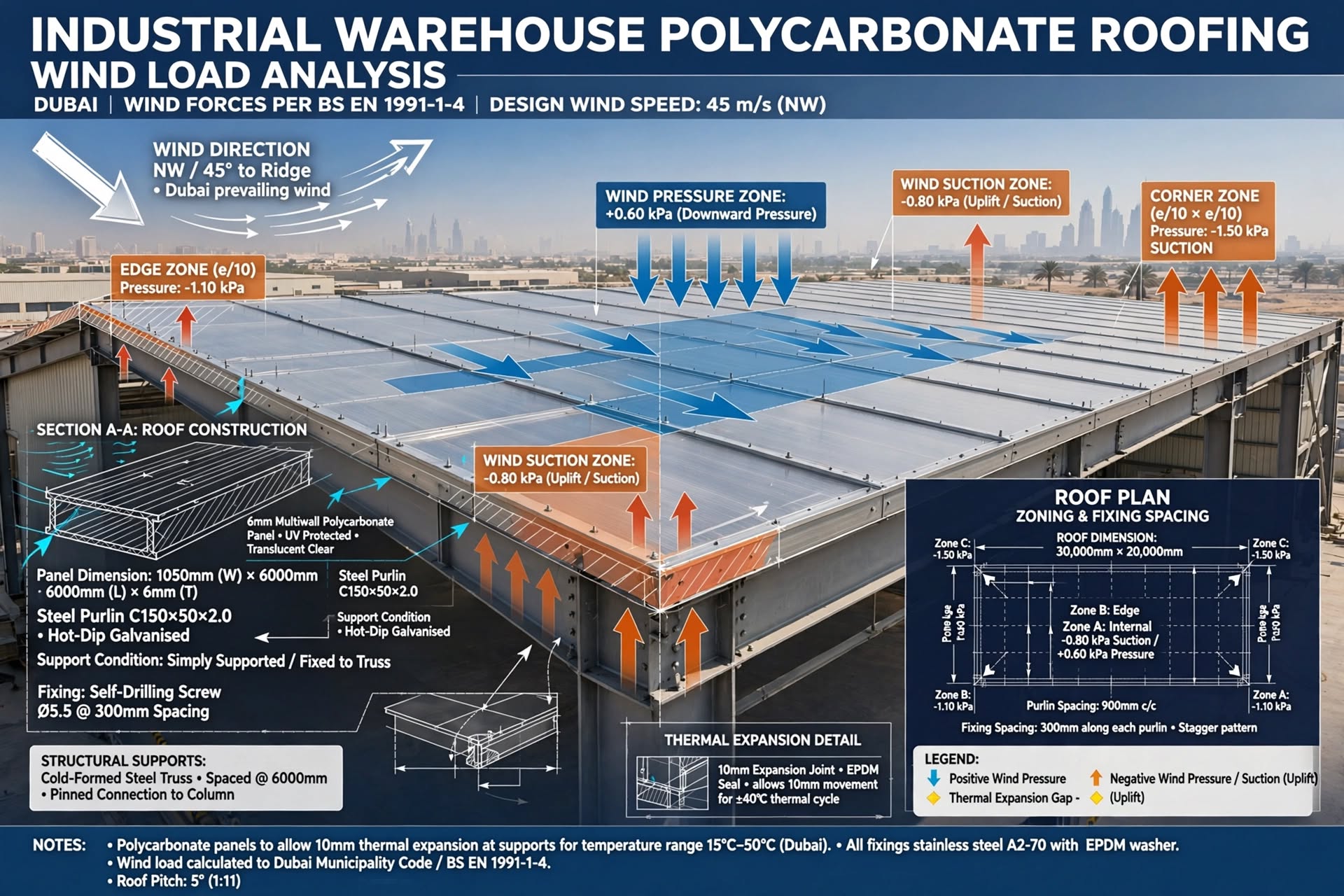 Multiwall polycarbonate sheets providing daylight and thermal performance for an industrial roof