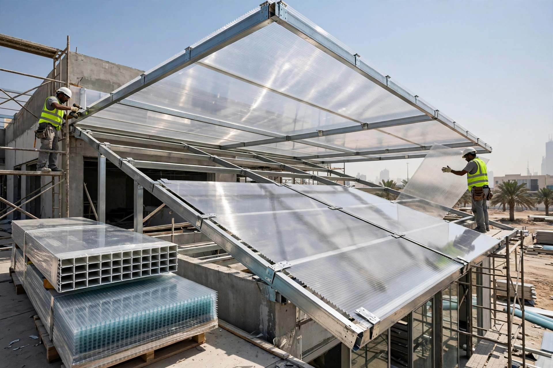 Polycarbonate sheet installation for roofing and architectural applications