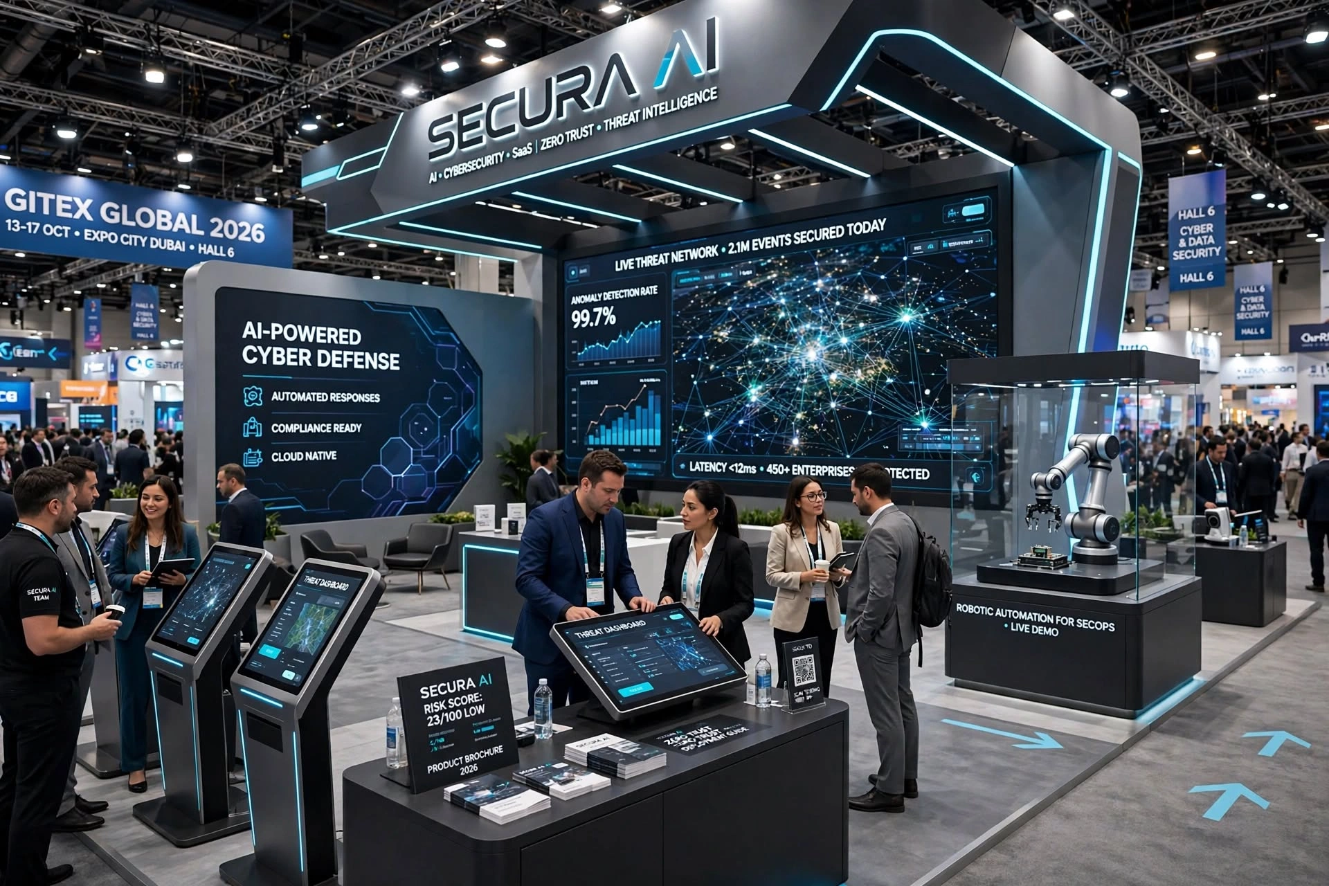 Modern technology exhibition stand designed for GITEX Global 2026 in Dubai