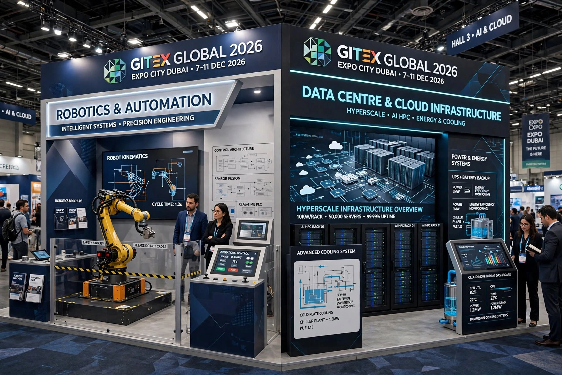 Professional exhibition stand designed for a technology company at GITEX Dubai