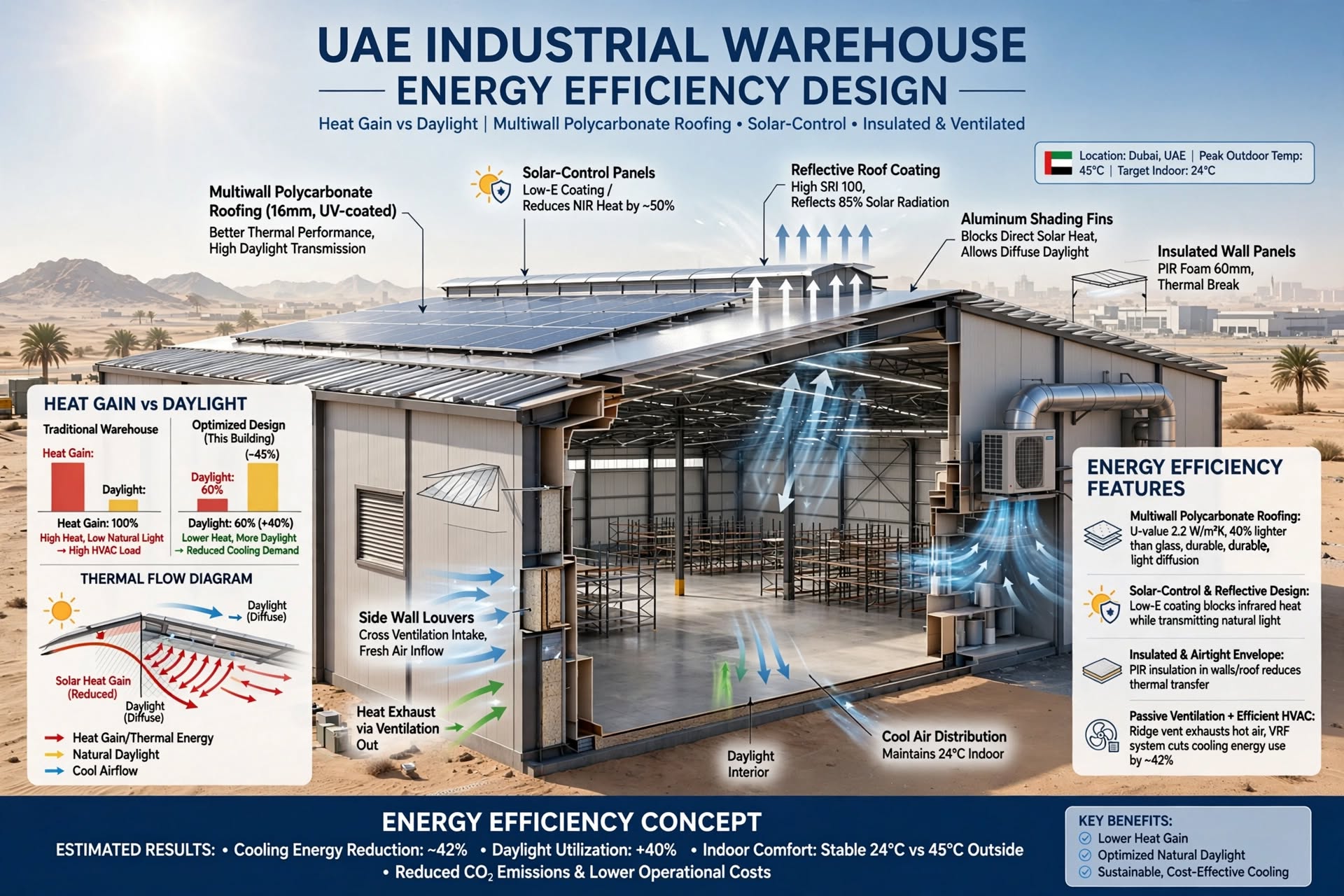 Polycarbonate sheets used for industrial roof daylighting in Dubai
