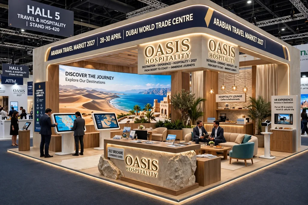 Luxury travel brand exhibition stand at Dubai World Trade Centre