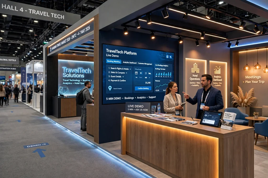 Destination marketing booth with large travel photographs