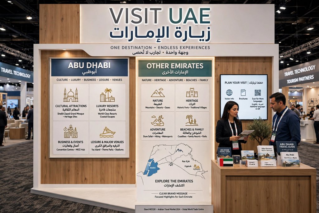 Tourism exhibition booth featuring immersive destination video