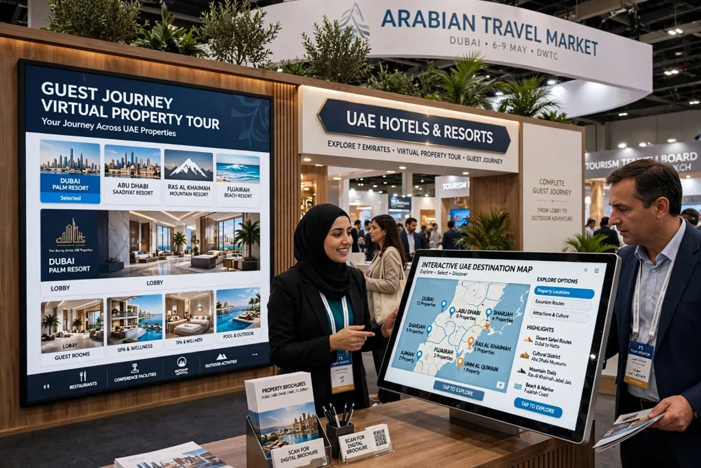 UAE hospitality brand using digital signage at a trade show
