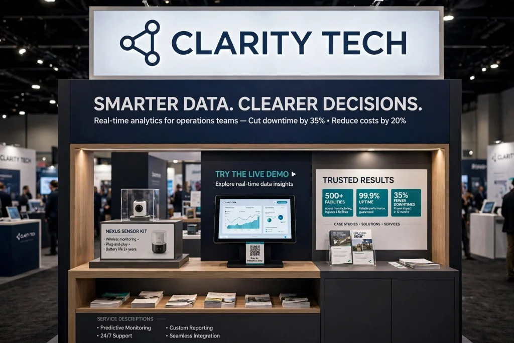 Company logo prominently positioned on a custom exhibition stand