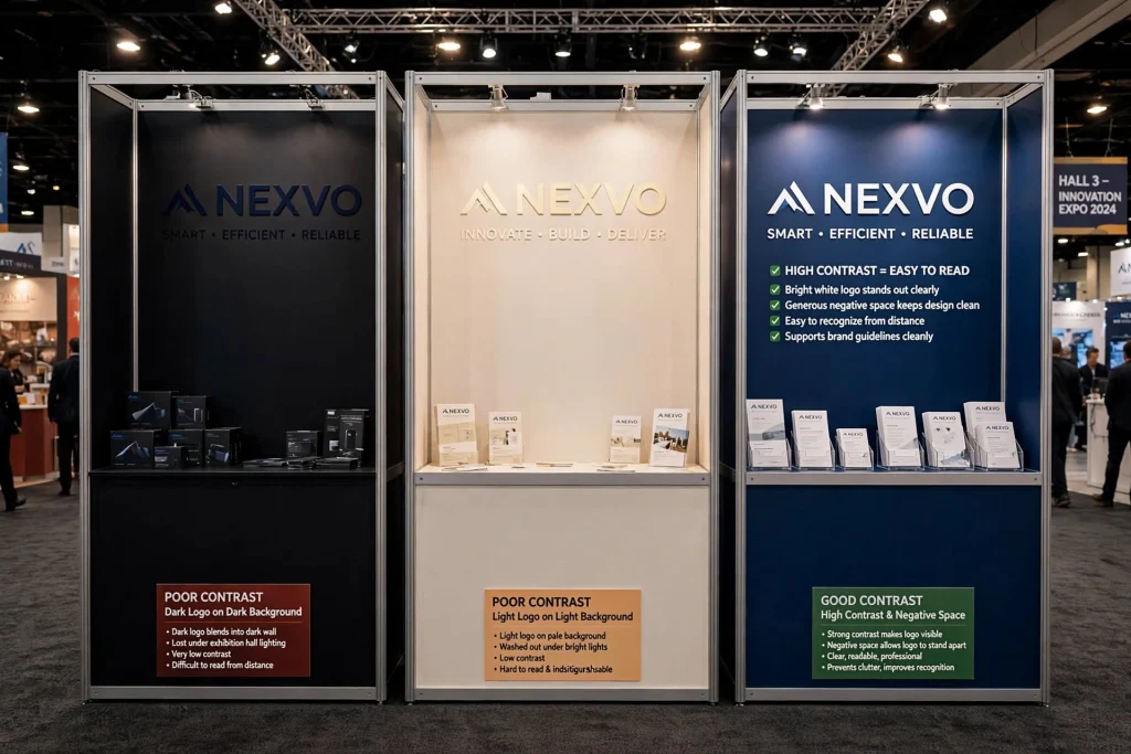 Exhibition booth featuring strategic logo placement and branded displays
