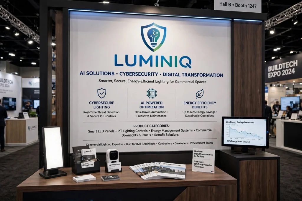 Custom exhibition stand with visible company branding at a UAE trade show