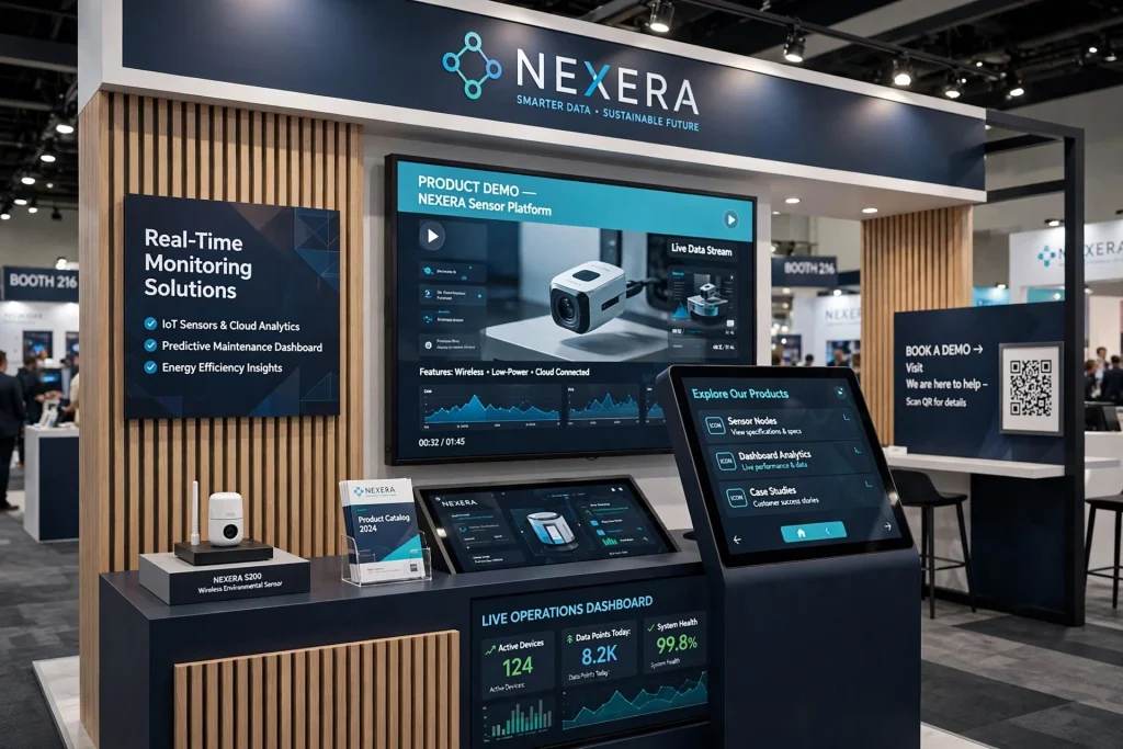 Branded exhibition stand designed to improve logo visibility and brand recognition
