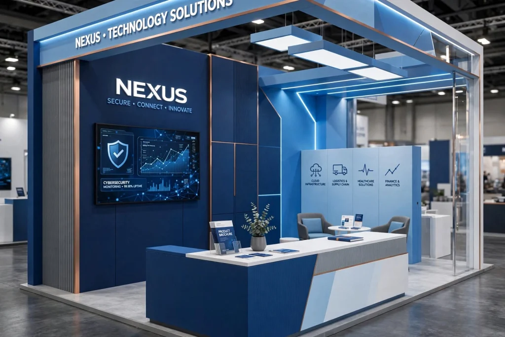 Attractive exhibition booth branding with bold colours