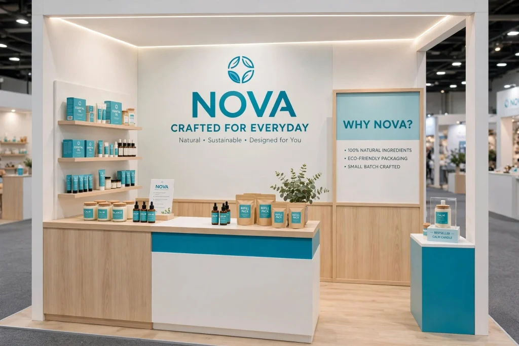 Dubai exhibition stand with modern branded graphics