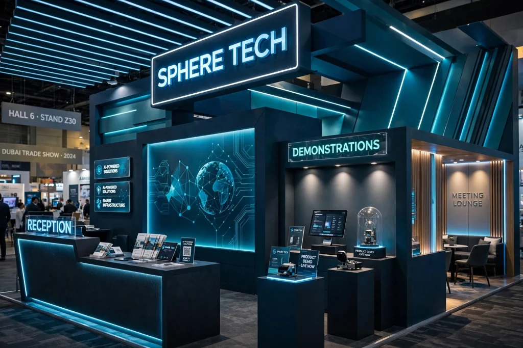 Professional trade show booth branding for UAE companies